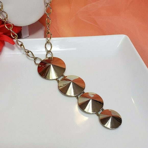 Vintage Signed Hobe Gold tone Pendant Necklace 30" Long Chain Cone Pendant - Picture 3 of 12